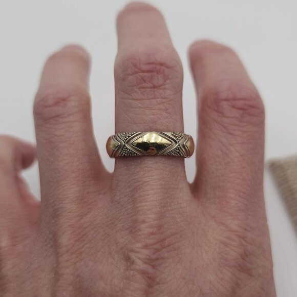 Size 9.75 Sterling Silver & 18kt Gold Unique Pattern Ring A2105 - Picture 3 of 8